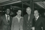 From right: Riz Ortolani, Stan Kenton and two Hollywood producers